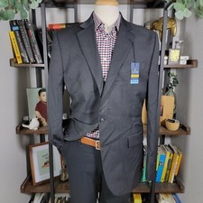 Stafford Men's Travel Stretch Sport Coat Charcoal Poly Wool Classic Fit Size 42L