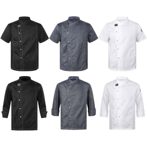 Mens Womens Unisex Chef Shirt Adults Kitchen Work Uniform Chef Cafe Cook Jacket - Picture 1 of 12