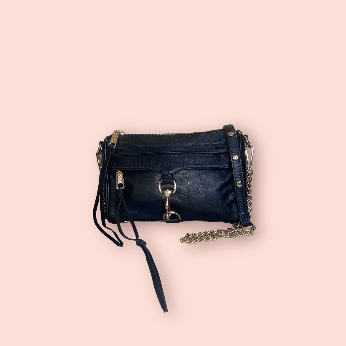 REBECCA MINKOFF Crossbody Mini MAC Black Gold Chain Luxury Genuine