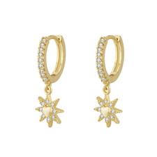14K Gold Plated Star Heart CZ Huggie 12mm Small Gold Hoop Earrings Gift PE62