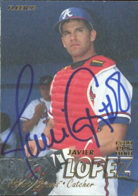 1996 Fleer JAVY LOPEZ Signed Card autograph AUTO BRAVES WORLD