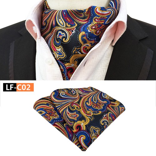 New Classic Men's Ascot Cravat Tie Silk Paisley Blue Scarves Cravat Hanky Set - Afbeelding 3 van 45