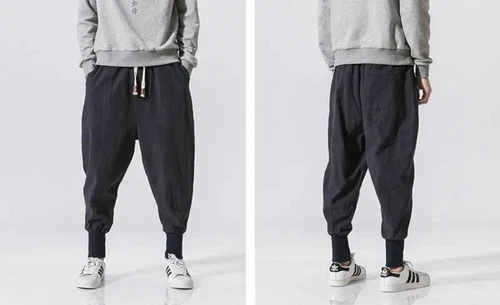 Lässige Herren Japanische Jogginghose Baumwolle Leinen Stretch Gummizug Hose Jogger - Bild 18 von 27