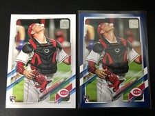 2021 Topps #153 Lot Tyler Stephenson Blue Parallel Rookie Card plus Base MINT
