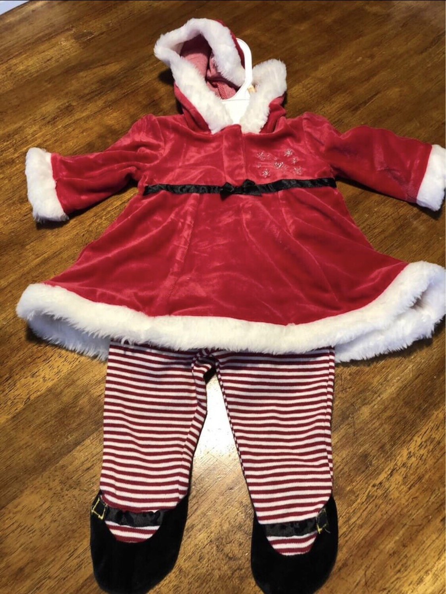 Small Wonders 3/6 Mths Christmas 2pc Holiday Dress Faux Fur & Tights FREE  SHIP