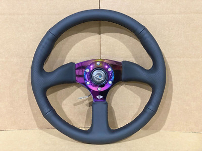 SALE NRG Steering Wheel Black Leather Neochrome 350mm Deep Dish (ST-023MC-R)
