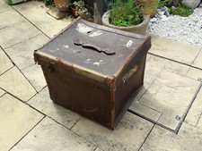Antique Victorian Edwardian brown square luggage Trunk Chest storage table