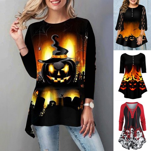 Women Plus Size Halloween Pumpkin Print 