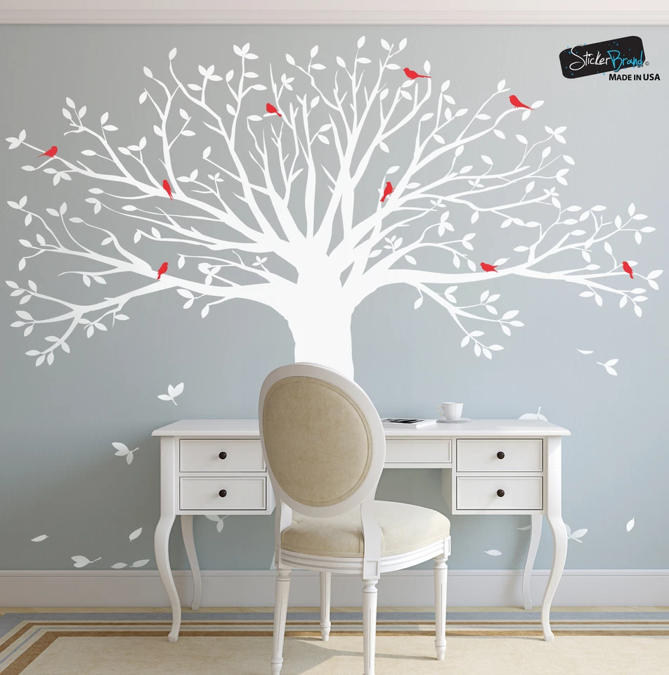 Adesivo de parede grande árvore genealógica com pássaros por Stickerbrand. Sala de estar #6087 - Imagem 2 de 4