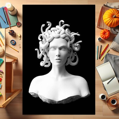 Medusa Rug, Woman Portrait Rug, Black Rug, Cool Rug, Unique Carpet, Snake Rug,