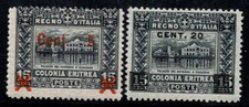 Érythrée 1916 Sass. 45-46 Neuf ** 100% 5 c sur 15 c, 20 c sur 15 cents