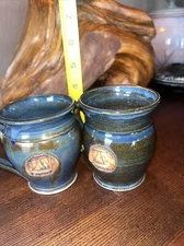 Pair/2 Caprock [Canyons, Texas] Souvenir Mug Sundance Studio Pottery Blue 4”