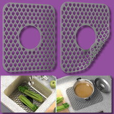 TOOVEM 2PC Silicone sink mat protectors Kitchen Sink Protector Grid with Drain