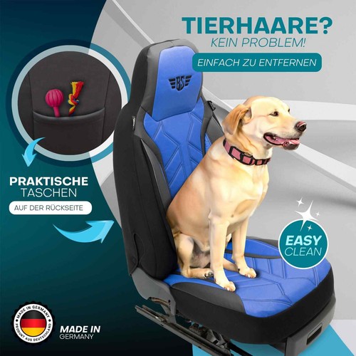 Fundas de asiento de cuero Pilot adecuadas para BMW Serie 3 E90 y E91 (negro-azul) | 2x delanteras - Imagen 10 de 11