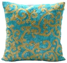 Couch Pillow Cover Blue 16"x16", Room Decor Silk Fabric - Creative Ribbons