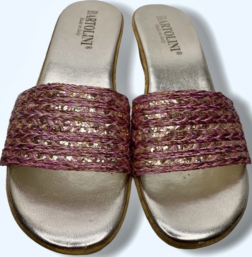 Sandalias de cuña para mujer Bartolini chanclas 7 oro rosa correa ancha hechas en Italia Foto 2 de 4