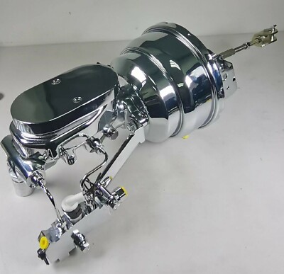 A-Body 8'' Disc Drum Power Booster Smooth Master Cylinder & Bracket Kit CHROME