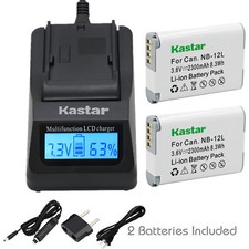 Kastar 2 Battery  Fast Charger kit for Canon NB-12L NB-12LH NB12L NB12LH CB-2LG