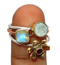 Natural Rainbow Moonstone 925 Solid Sterling Silver Ring Sz 6 B18-9