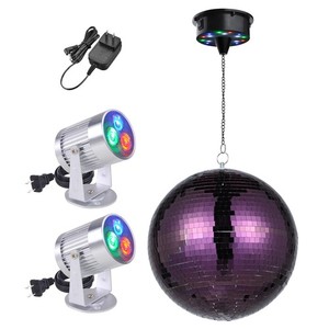 AplusChoice 12" Big Disco Ball Motor and Light Rotator 2PCS Spotlights Purple