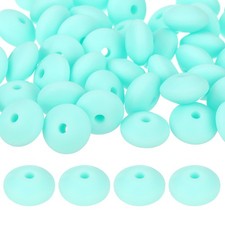 50Pcs 12mm Silicone Lentil Beads, Loose Abacus Bead for DIY Sky Blue Green 