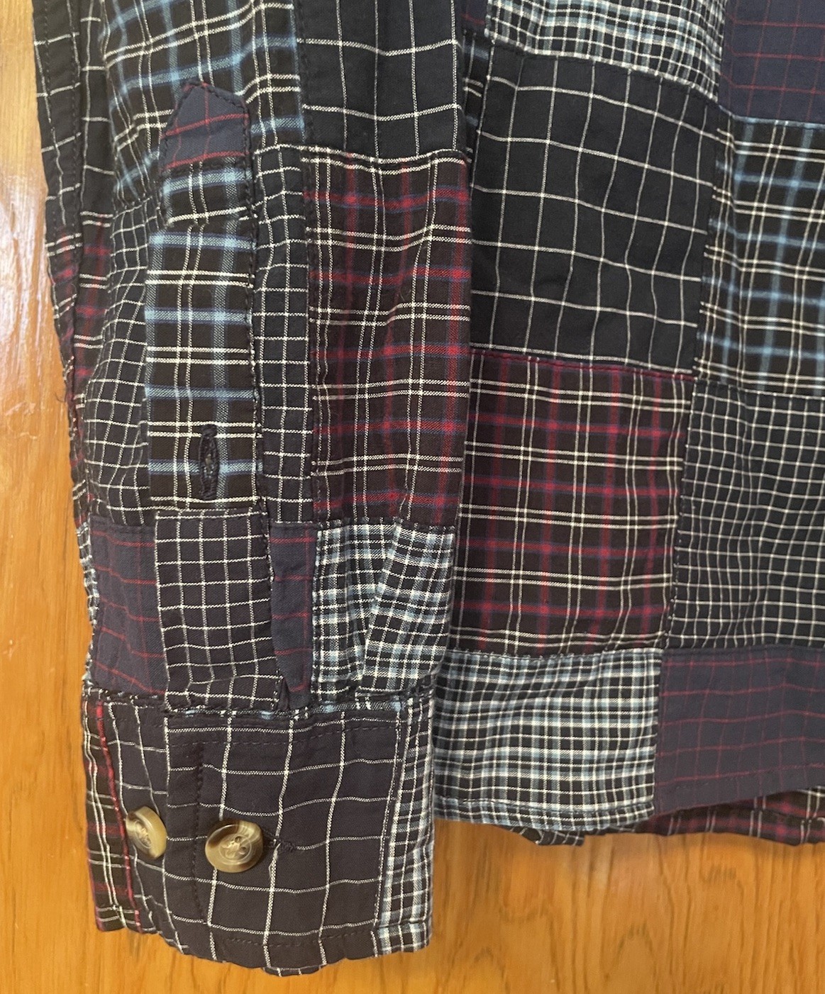 $265 Corridor NYC Patchwork Plaid Button Shirt Na… - image 9