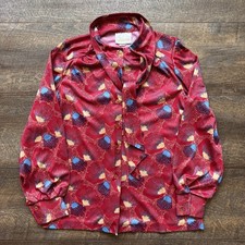 True Vintage 1970's Womens Medium Red Jantzen Funky Floral Disco Silky Shirt