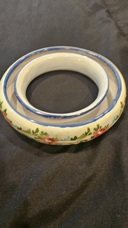 Antique Italian Ceramic Porcelain Pansy Floral Hand Painted & Signed