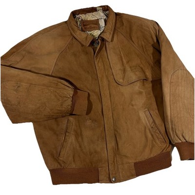 Vintage Marlboro Adventure Team Leather Bomber Jacket Brown Map Lined Mens Large