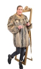 US5654 REAL FOX FUR JACKET RANCH COYOTE FOX COAT SIZE L - FUCHSJACKE