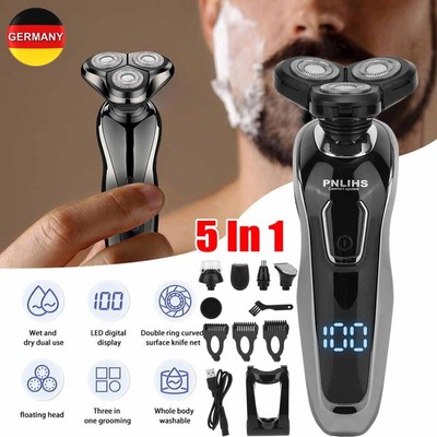 Neu 5IN1 Electric Mens Shaver Razor Washable Head Pop Up Trimmer Rotary Shaving