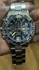 Zhomzy Herren Armbanduhr Chronograph Datum blaues Zifferblatt Edelstahl
