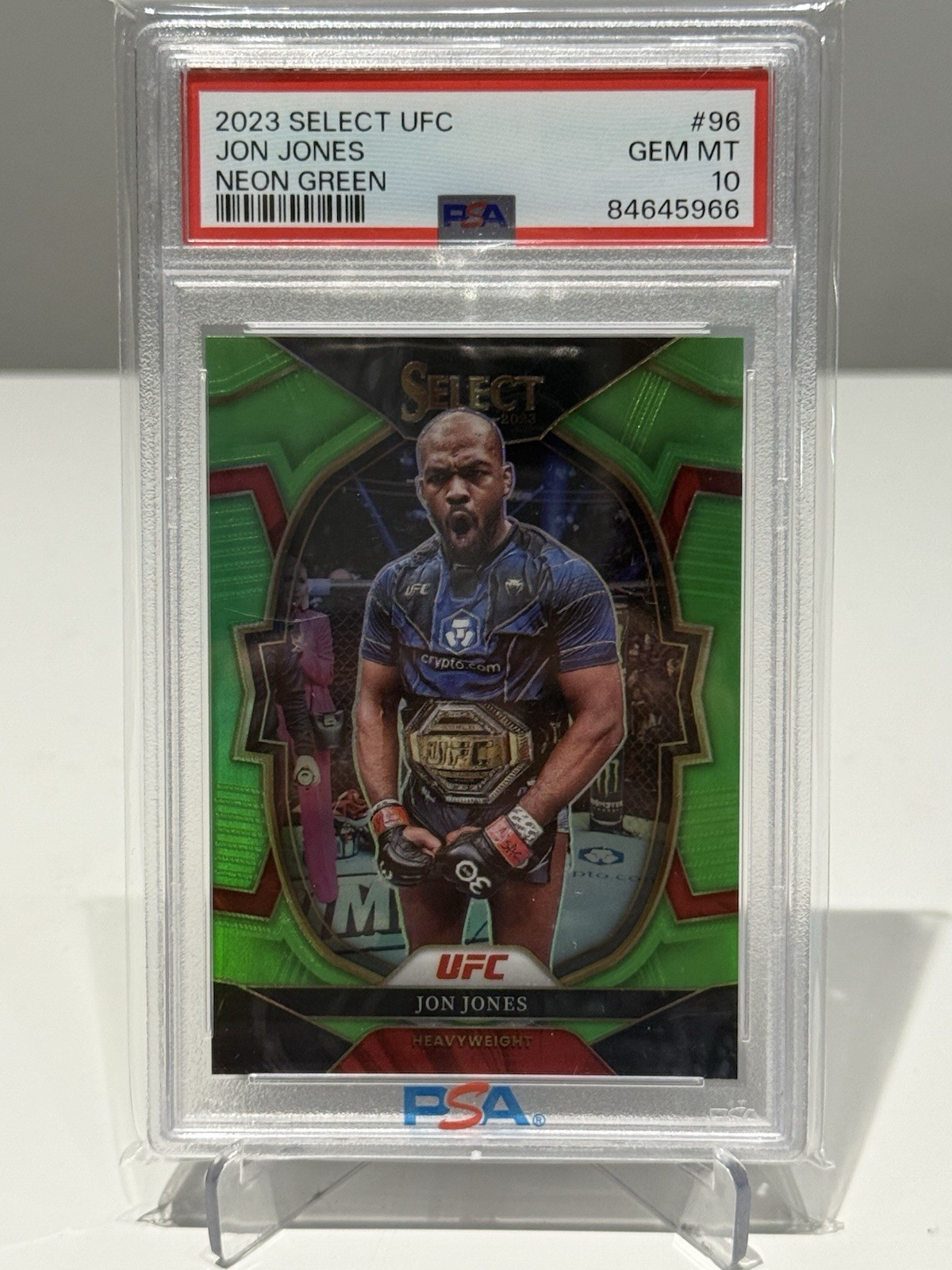 2023 Panini Select UFC Concourse Jon Jones #96 Neon Green Prizm /75 Psa 10