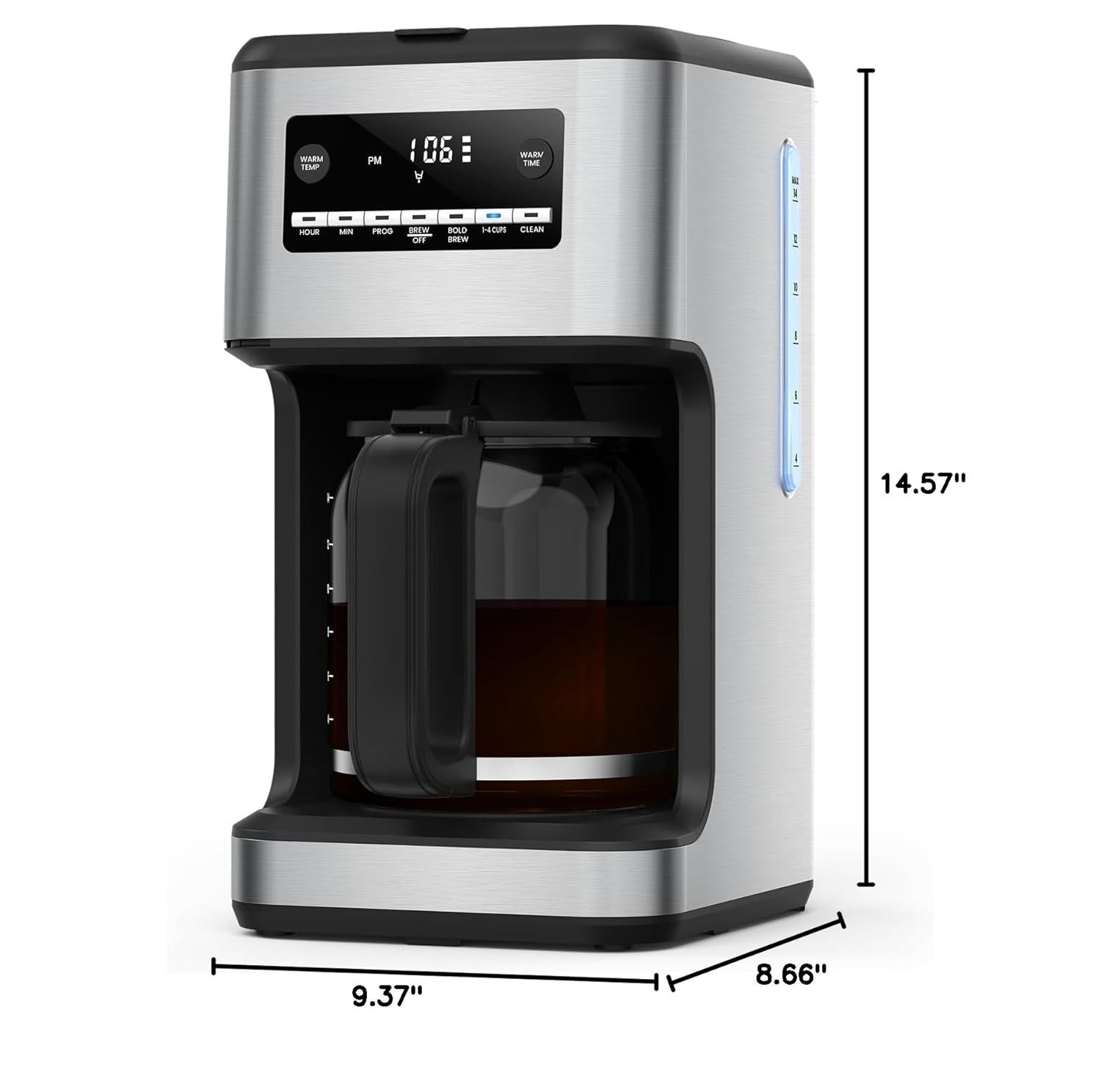 Stylish 14-Cup Coffee Maker with Keep Warm & Easy Clean Features, Silver Finish