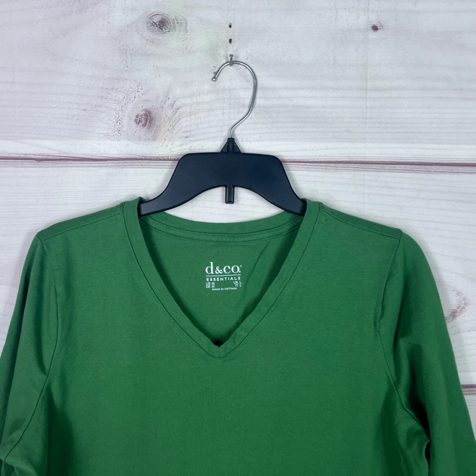 Denim & Co Top Mujer M Verde Essentials Perfect Jersey Camiseta Manga 3/4 Cuello en V Foto 2 de 4