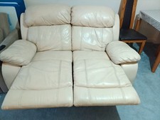 Beige Leather 2 Seater Recliner Sofa, Solid, Pad Arms 165x90x85cm