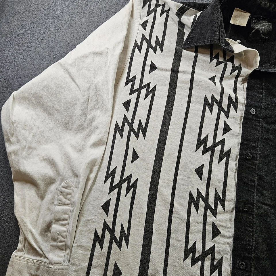 Camisa Roper Para Hombre Grande Negra Blanca Azteca Occidental Dos Tonos Manga Larga Abotonada Foto 3 de 4