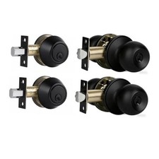 Exterior Door Lock Set with Deadbolt, Keyed Alike Door Lock 2 Pack Matte Black