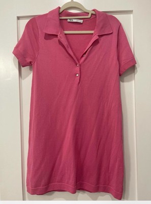 Zara Women's Basic Short Sleeve Knit Polo Dress Pink size Small