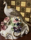 Royal Crown Derby Bone China Peacock Figurine  Flower Signed J Gould 7x7 VGC
