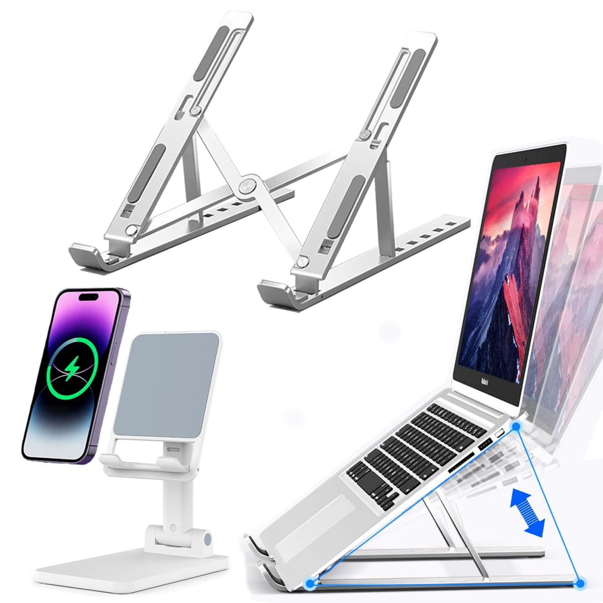 Adjustable Foldable Portable Aluminum Laptop and Phone Stand - Ergonomic Design