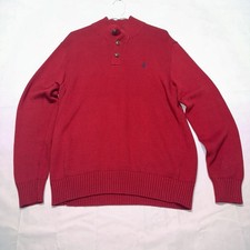 Polo Ralph Lauren Sweater Knit Mens Large Red Mock Neck Button Up