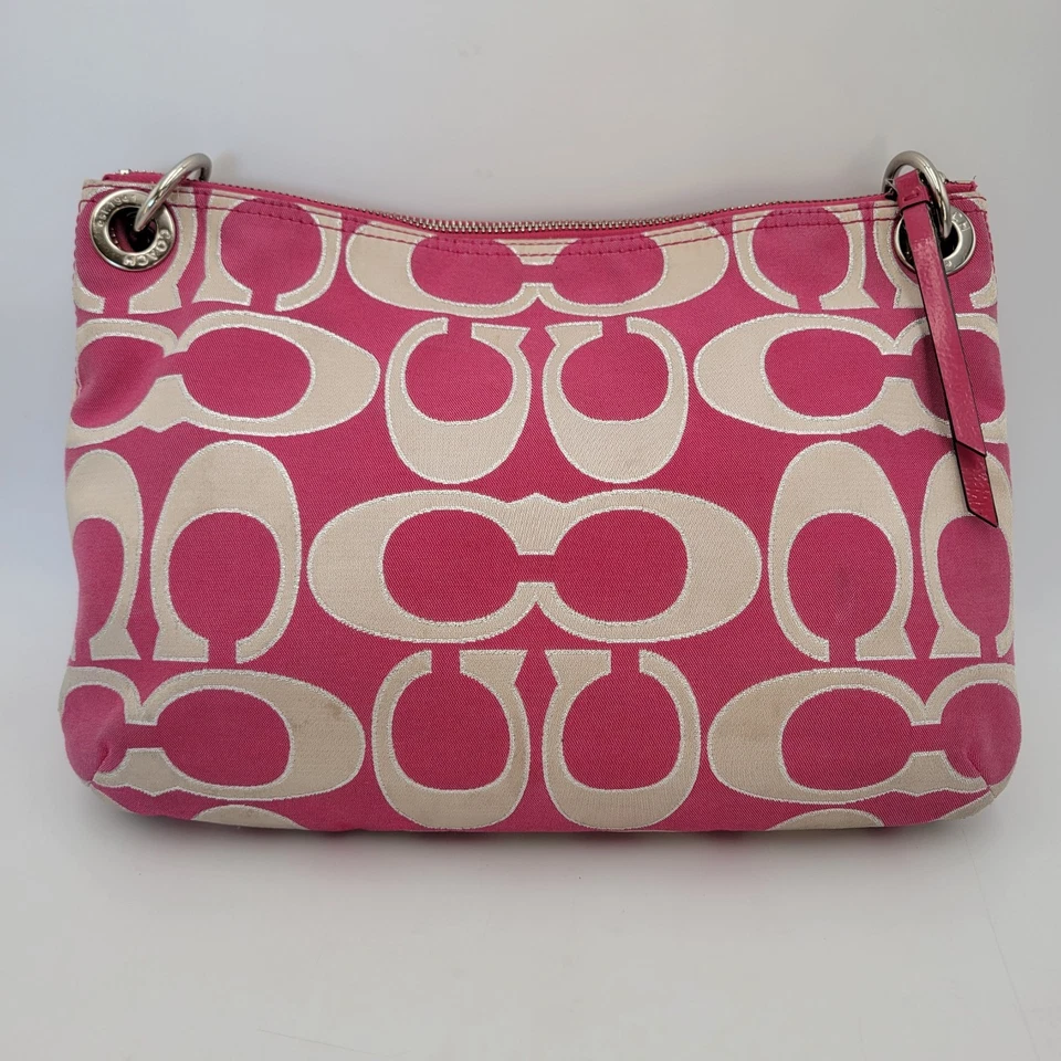Coach Poppy Double Pocket Pushlock Bag Pink & Silver Rare Vintage - Image 3 of 4