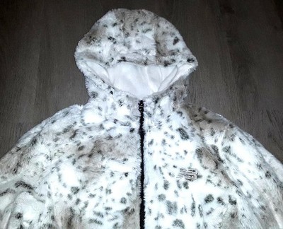 New Balance Faux Fur Plush Leopard Print Zip Up Hoodie Jacket