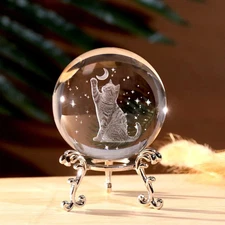 Cat Crystal Ball 3D Cat Lover Gifts Glass Decorative Ball Globe Figurine Home...