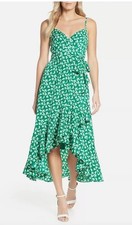 Eliza J Green White Floral PrintHigh Low Faux Wrap Midi Size 10