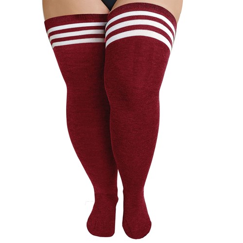 YELAIVP Plus Size Thigh High Socks Extra Large Stripe Over Knee High 