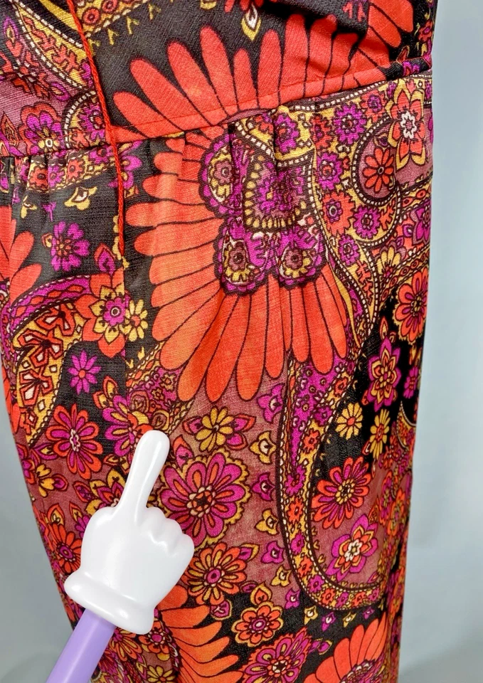 Vintage Dress SIZE SMALL orange pink paisley psychedelic 60s 70s maxi sheath - Image 4 of 4