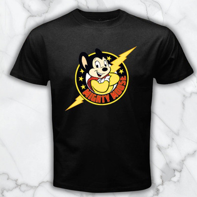 Mighty Mouse Cartoon Retro TV Series Men's Black Graphic T Shirt