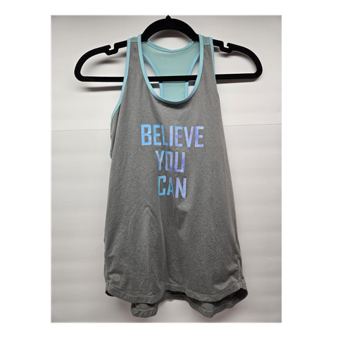 Athleta Girl XL/14 Gray Light Blue Moisture Wicking Tank Top Sleeveless